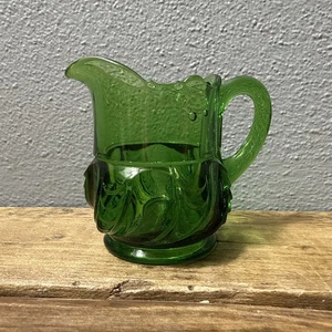 3” Emerald Green Glass Creamer With Swirl Design On Lower Half - Picture 1 of 7