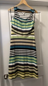 Banana Republic Multi Stripe Knee Length Stretch Rayon Crepe Dress M NWT - Picture 1 of 5