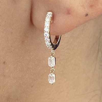 Diamond Earrings Round & Emerald 0.57 Ct E-F VS1 Lab Created 14k Rose Gold - Image 1 of 4