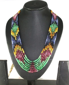 Hermoso collar de 7 líneas de piedras preciosas multi zafiro de 400 quilates - Imagen 1 de 12
