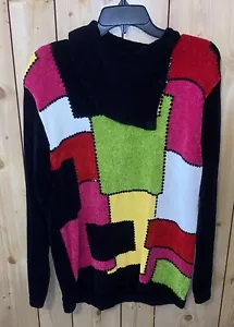 Maglione vintage Victoria Harbour taglia media paillettes nero colorblock manica lunga - Foto 1 di 5