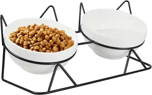 Elevated Tilted Cat Bowls for Indoor Cats，Raised Ceramic Cat Bowl Elevated - Picture 1 of 12