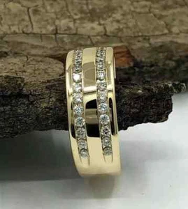 1,5 kt Rundschliff Zertifikat echter Moissanit Ehering Ring 14 K Gelbgold vergoldet - Bild 1 von 7
