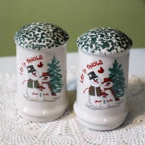 Salt and Pepper Shakers Snowmen Let it Snow Ceramic Set of 2 - Picture 1 of 2