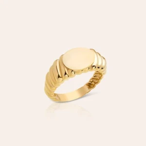 14k Yellow Gold Oval Signet Ring | Custom Engravable Monogram Ring | Sizes 5.5 - Picture 1 of 6