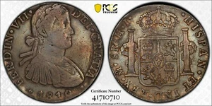 1810 Mo HJ Mexico SPANISH COLONY 8 Reales Silver Coin Ferdinand VII PCGS VF-25 - Foto 1 di 1