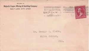1903 Salt Lake City, Utah Majestic Copper Mining Cover to Niles Center, IL - DPO - Picture 1 of 2