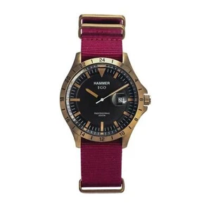 HAMMER EGO H3F16G-03 Men's Only Time Watch with Bordeaux Fabric Strap - Picture 1 of 2