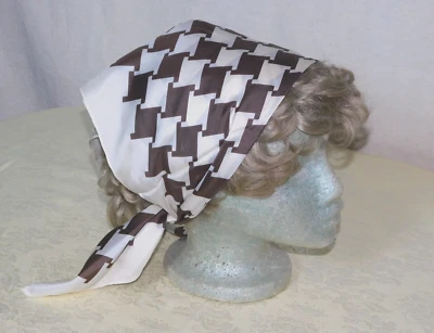 ECHO Vintage Silk Scarf Neck Head Hair Bandanna Herringbone Pattern Cream Brown - Image 1 of 4