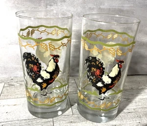 Crisa by Libbey Glasses 16 oz Tumblers/Glasses Rooster Chicken Farm Set of 2 - Picture 1 of 5