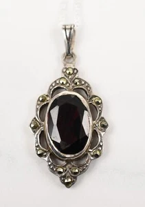 Sterling Silver Victorian-Inspired Garnet Pendant w/18″ Chain, 2.9g - Picture 1 of 14