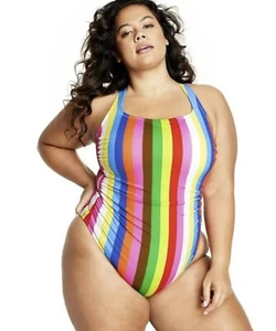 NWT Tabitha Brown x Target SIZE LARGE 12-14 One Piece Swimsuit Rainbow Striped - Picture 1 of 4