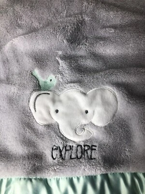 Одеяло Just Born Baby Серый Слон Птица Исследуйте Зеленую Атласную Отделку Плюшевое Милое - Изображение 1 из 4