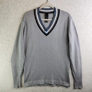 Cold Method Sweater Mens XL Gray Houndstooth Silk Blend V Neck Preppy College - Picture 1 of 14