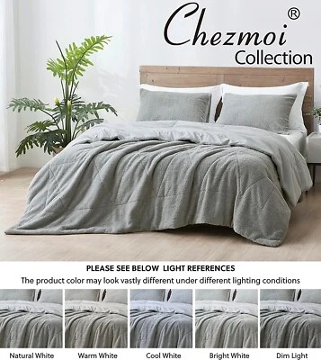 3pcs Sherpa Bedding Set Soft Washed Microfiber Reversible Sherpa Comforter Set - Image 1 of 4