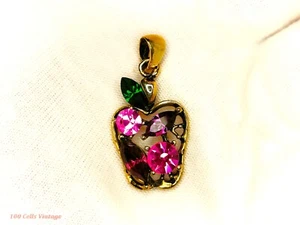 Joyas Manzana Verde Rosa Diamantes-2cm-Vintage Colgante Dije-0re - Imagen 1 de 4
