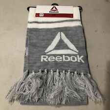 Reebok Winter Scarf Spellout Unisex Tassel Fringe Gray And White With Beanie