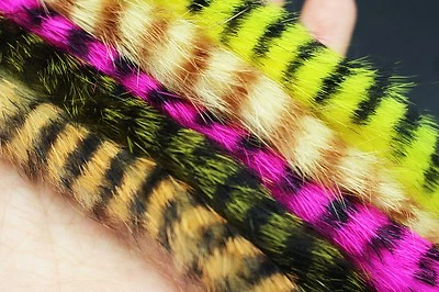 TIGOFLY 5 colors assorted Black Barred Rabbit Zonker Strips Straight Cut Bass Fly Tying