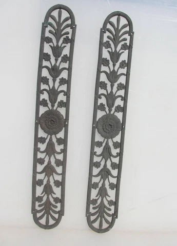 Victorian Brass Pierced Finger Plates Push Door Handles Old Antique Nouveau 17"H Cover