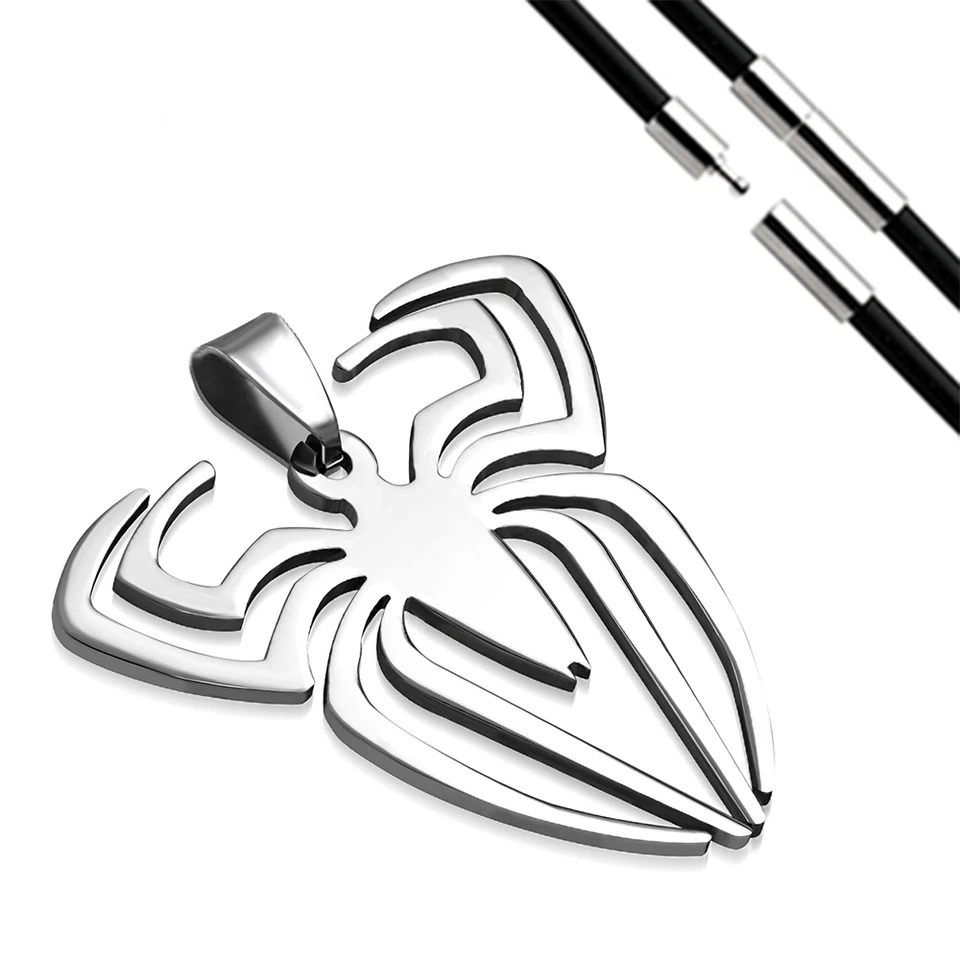 Rimorchio Collana Acciaio Inox Spider Ragno Gotico Argento Collana Uomo Donna - Immagine 1 di 1