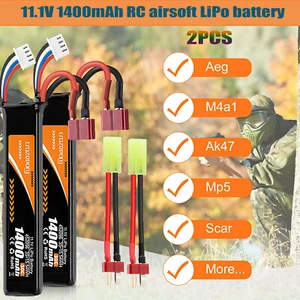 2x 11.1V 1400mAh 30C LiPo Stick Battery Dean Style Connector T Plug RC Airsoft - Picture 1 of 12