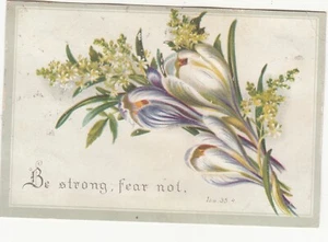 Be Strong Fear Not Lilies Religious Scripture Vict Card c1880s - Picture 1 of 2