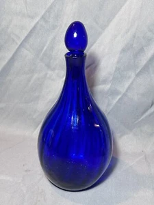 12” Antique Cobalt Blue Glass Decanter Bottle Handblown w/Stopper & Pontil Scar - Picture 1 of 9