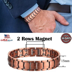 Bracciale Uomo Magnetoterapia Artrite Sollievo Dolore Puro Bracciale Rame Solido - Foto 1 di 13