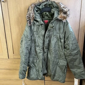 MOSSIMO SUPPLY CO Olive green Mens Parka furry coat BNWT - Picture 1 of 19