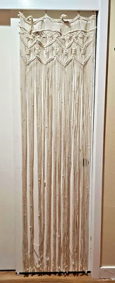 Macrame Half Closet-Door Curtain, 24" x 72", Handmade Natural/Beige Tapestry - Image 1 of 2