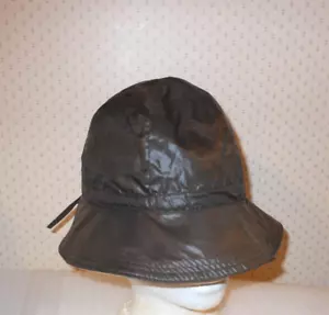 Vintage Brown PVC Bucket Rain Unisex Hat Size Medium with Gathering Rope Tie - Picture 1 of 6