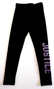 Justice Girl Leggings Black Purple Size 6, 7 & 8 Polyester Full Length Logo NEW - Picture 1 of 8