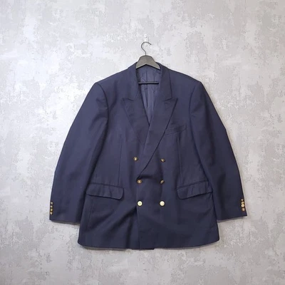 Aquascutum Blazer Men's 44" Navy Blue Wool Double Breasted Peak Lapel Jacket - Image 1 of 4