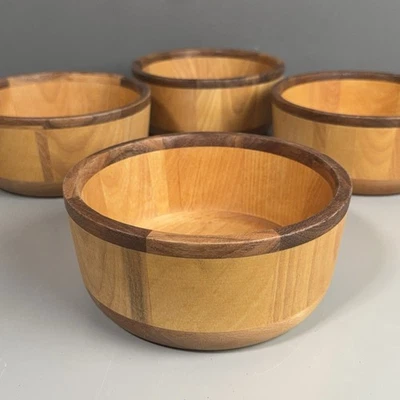 "Juego de 4 cuencos de madera John McLeod con borde de nogal indie de caja y barril EE. UU. VT 6,25""" Foto 1 de 4