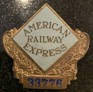 Original Vintage Railway Express Agency Badge Pin #33776 Brass Enamel 1920s - Picture 1 of 4