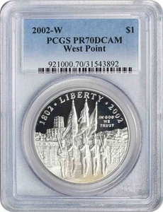 2002-W West Point Commemorative Dollar PR70DCAM PCGS Proof 70 DC - Picture 1 of 2