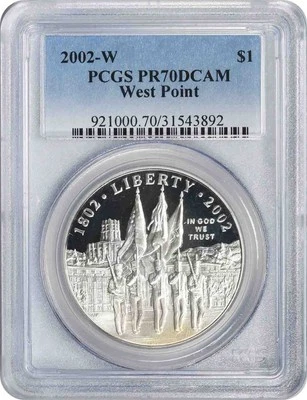 2002-W West Point Commemorative Dollar PR70DCAM PCGS Proof 70 DC - Image 1 of 2