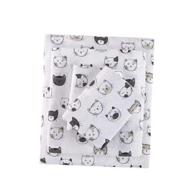  Acogedor Suave 100% Algodón Franela Estampado Animales Estrellas Lindo Reina Gris/Rosa Gatos Foto 1 de 4