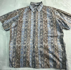 VTG 90s Reyn Spooner Mens L Shirt Reverse Print Brown Blue Aloha Button Front - Picture 1 of 11