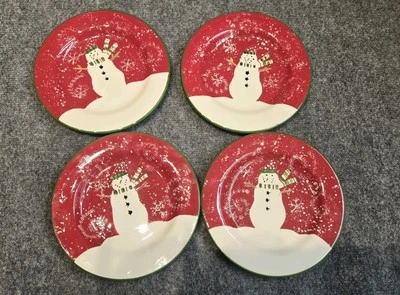 RARO Debbie Mumm Vacaciones Muñeco de Nieve Ensalada Platos de Postre Copos de Nieve Foto 1 de 4