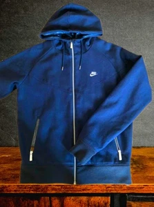 Chaqueta de bombardero con cremallera azul marino Nike para hombre mezcla de lana logotipo grande bordado sudadera con capucha - Imagen 1 de 11