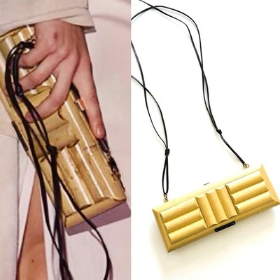 Bolso sin asas de madera vintage Tom Ford Gucci Runway S 2002 cierre con logotipo correa de cuero Foto 1 de 4