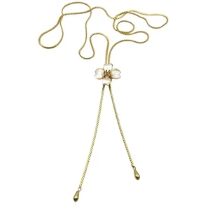 Gold weiße Blume Bolo Slider Halskette verstellbar Kette 80er Vintage 17,5 Tropfen - Bild 1 von 7