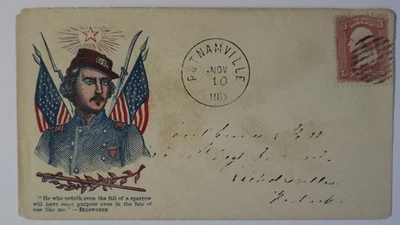 1860s Putnamville IN Civil War Patriotic Elmer Ellsworth Zouave Soldier Cover - Image 1 of 2