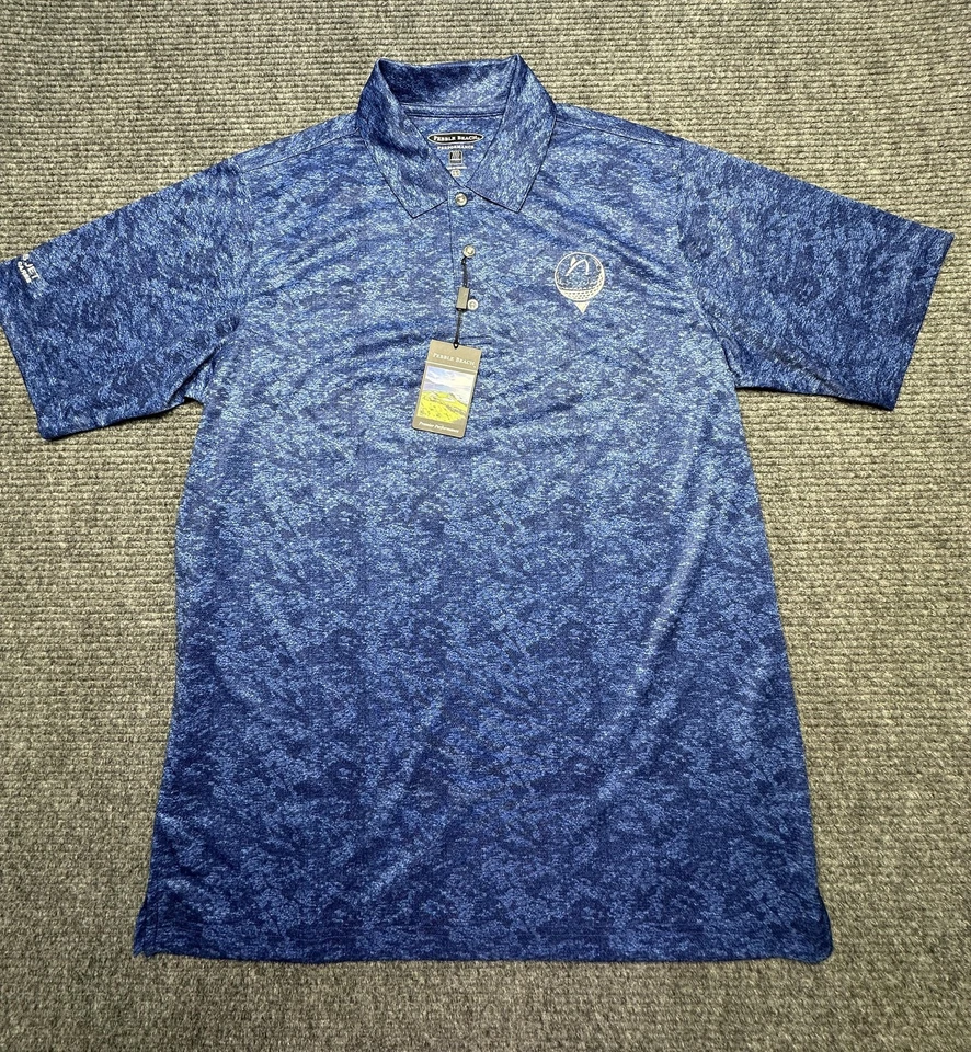 Pebble Beach Polo Shirt Mens Large Blue Performance Golf Business Jet Cares - Image 1 of 4