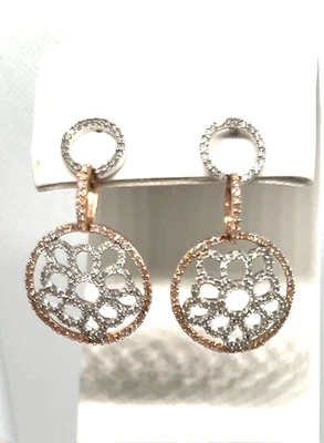PENDIENTES DE DIAMANTES CON RACIMO DE FLORES DE ORO ROSA Y BLANCO DE 14K - ¡MAGNÍFICOS! Foto 1 de 4