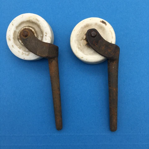 Vtg 2 Porcelain Wheel Casters Wheels No Swivel Steel/Cast Iron Refurb Salvage Cover