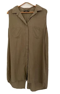 Sara Women’s Dress Tunic Long Top Khaki Green Sleeves Button Up Size 14 - Picture 1 of 6