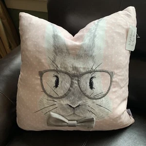 Pink LovingKindness Feather Filled Pillow. Bunny Rabbit Embroidery Easter 20x20 - Picture 1 of 8