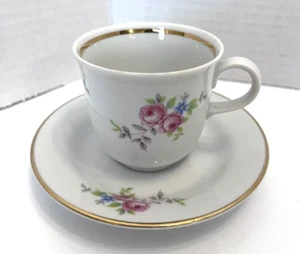 Vintage Espresso Teacup Saucer Demitasse Mini Cabbage Rose Floral Gold Trim # 2 - Picture 1 of 21